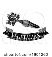 Clipart Of A Black And White Carrot Over A Vegetarian Banner Royalty Free Vector Illustration by AtStockIllustration