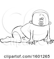 Clipart Of A Cartoon Lineart Black Baby Boy Crawling Royalty Free Vector Illustration