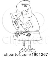 Clipart Of A Cartoon Lineart Woman Holding Carrots Royalty Free Vector Illustration