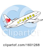 Poster, Art Print Of Cartoon Airplane With Happy Faces Over A Blue Circle