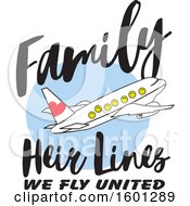 Poster, Art Print Of Cartoon Airplane With Happy Facesand Family Heir Lines We Fly United Text