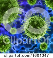 Clipart Of A Background Of 3d Green Viruses And Blue Cells Royalty Free Illustration by KJ Pargeter