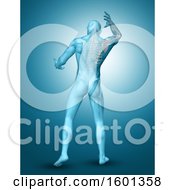 Clipart Of A 3d Anatomical Man With Visible Shoulder And Spine Bones On Blue Royalty Free Illustration by KJ Pargeter