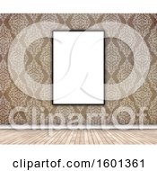 Poster, Art Print Of 3d Blank Picture Frame On A Damask Wallpapered Wall