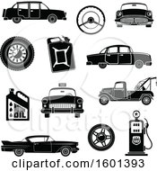 Clipart Of Black And White Vintage Automotive Icons Royalty Free Vector Illustration