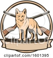 Clipart Of A Hunting Shield Design With A Coyote Royalty Free Vector Illustration