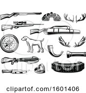 Clipart Of Black And White Hunting Icons Royalty Free Vector Illustration