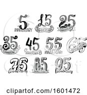 Clipart Of Black And White Anniversary Designs Royalty Free Vector Illustration