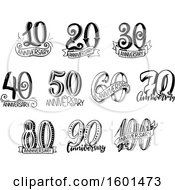 Clipart Of Black And White Anniversary Designs Royalty Free Vector Illustration