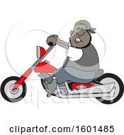 Poster, Art Print Of Cartoon Black Male Biker Riding A Motorcycle