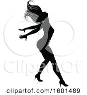 Clipart Of A Silhouetted Female Dancer In Heels Royalty Free Vector Illustration