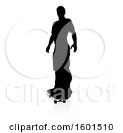 Poster, Art Print Of Silhouetted Male Skateboarder With A Reflection Or Shadow On A White Background
