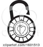 Poster, Art Print Of Black And White Combination Lock With A Cross And Heart