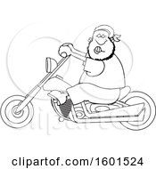 Poster, Art Print Of Cartoon Lineart Black Male Biker Riding A Motorcycle