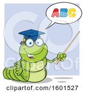 Poster, Art Print Of Cartoon Caterpillar Teacher Mascot Character Teaching The Abcs And Holding A Pointer Stick