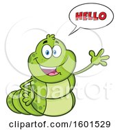 Poster, Art Print Of Cartoon Caterpillar Mascot Character Saying Hello And Waving