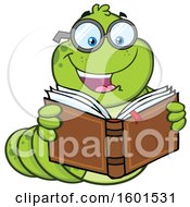 Cartoon Caterpillar Mascot Character Reading A Book
