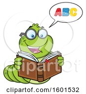 Poster, Art Print Of Cartoon Caterpillar Mascot Character Reading An Alphabet Book