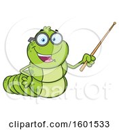 Poster, Art Print Of Cartoon Caterpillar Mascot Character Holding A Pointer Stick