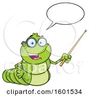 Cartoon Caterpillar Mascot Character Talking And Holding A Pointer Stick