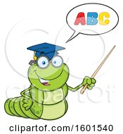 Cartoon Caterpillar Teacher Mascot Character Teaching The Abcs And Holding A Pointer Stick