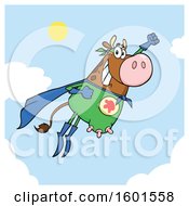 Poster, Art Print Of Flying Brown Super Hero Cow Over Sky