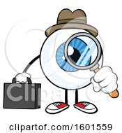 Clipart Of A Cartoon Blue Eyeball Mascot Detective Character Looking Through A Magnifying Glass Royalty Free Vector Illustration by Hit Toon