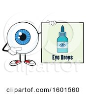 Poster, Art Print Of Cartoon Blue Eyeball Mascot Character Holding A Drops Sign