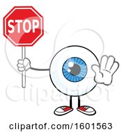 Poster, Art Print Of Cartoon Blue Eyeball Mascot Character Holding A Stop Sign