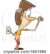 Clipart Of A Cartoon Skeptical White Woman Looking At A Grain Of Salt Royalty Free Vector Illustration