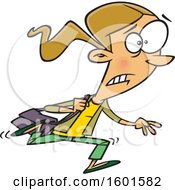Cartoon White Woman Running Late To Class