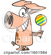 Clipart Of A Cartoon Pig Holding A Loli Pop Royalty Free Vector Illustration