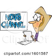 Cartoon White Female News Reporter At Work