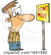 Poster, Art Print Of Cartoon White Man Staring At A Dont Move Sign