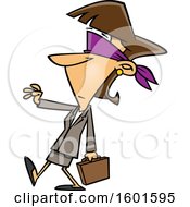 Clipart Of A Cartoon Blindfolded White Business Woman Walking With A Hand Out Royalty Free Vector Illustration