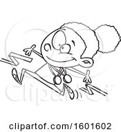 Clipart Of A Cartoon Lineart Black Girl Athlete Breaking Through A Finish Line Royalty Free Vector Illustration