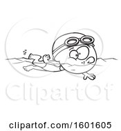 Clipart Of A Cartoon Lineart Girl Swimming Royalty Free Vector Illustration