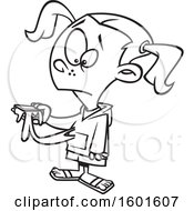 Clipart Of A Cartoon Lineart Girl Making A Mess With Smores Royalty Free Vector Illustration by toonaday