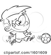 Poster, Art Print Of Cartoon Outline Boy Playing Soccer