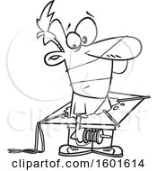 Clipart Of A Cartoon Lineart Man With A Kite Crashed Around His Body Royalty Free Vector Illustration