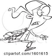 Clipart Of A Cartoon Lineart Woman Running Late To Class Royalty Free Vector Illustration