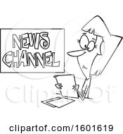 Cartoon Outline Female News Reporter At Work