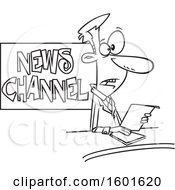 Clipart Of A Cartoon Lineart Male News Anchor At Work Royalty Free Vector Illustration