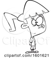 Clipart Of A Cartoon Lineart Patient Girl Royalty Free Vector Illustration