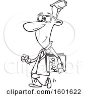 Clipart Of A Cartoon Lineart Man Carrying A Political Science Book Royalty Free Vector Illustration by toonaday