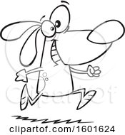 Clipart Of A Cartoon Lineart Dog Running Upright Royalty Free Vector Illustration