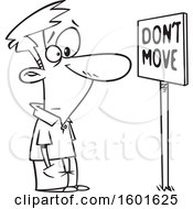 Poster, Art Print Of Cartoon Outline Man Staring At A Dont Move Sign