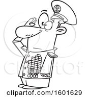 Clipart Of A Cartoon Lineart Saluting Admiral Royalty Free Vector Illustration
