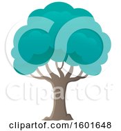 Clipart Of A Tree With A Blue Canopy Royalty Free Vector Illustration