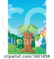 Clipart Of A Tree Character Mascot In A Yard Royalty Free Vector Illustration